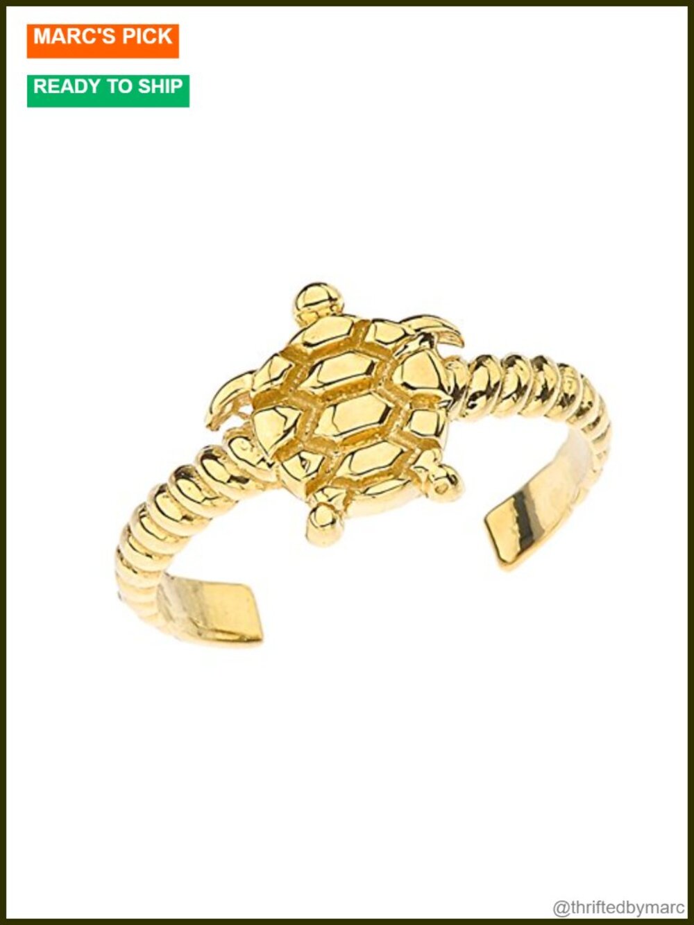Solid 10k Yellow Gold Sea Turtle Toe Ring - Beach Jewelry